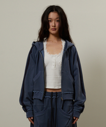 Baggy Distressed Zip-Up Navy