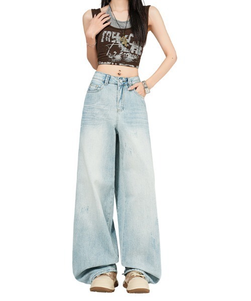 LUCPY(ラクピー)の「ヴィンテージウォッシュワイドデニムパンツ(デニムパンツ・レディース・ブルー・LARGE/MEDIUM/SMALL/X-SMALL)」の5枚目の写真