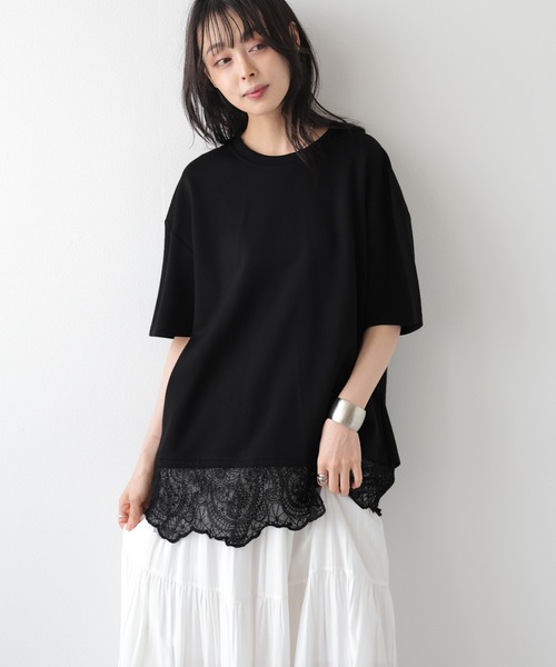 SUGAR BISKET(シュガービスケット)の「レースレイヤード プルオーバー(Tシャツ/カットソー・レディース・アイボリー/ブラック/ネイビー・フリー)」の1枚目の写真
