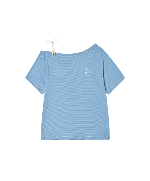 NYXX(エヌワイエックスエックス)の「TNSW KNOT OFF SHOULDER BLUE(Tシャツ/カットソー・レディース・ブルー・FREE)」の1枚目の写真