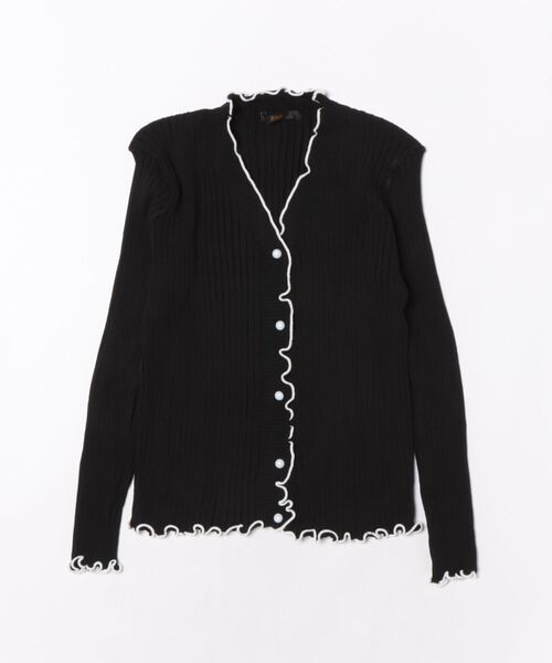 Ritzy（リッツィー）の「配色パイピング メロウリブニット Vネックカーディガン（カーディガン/ボレロ・レディース・ベージュ/ブラック/ホワイト・FREE）」の6枚目の写真