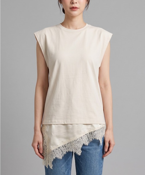 GIVERNY(ジヴェルニー)の「こなれ感】異素材レースの大人可愛いフレンチT(Tシャツ/カットソー・レディース・ホワイト/ベージュ・FREE)」の2枚目の写真
