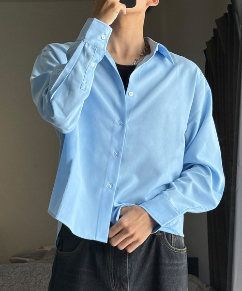 EMMA CLOTHES(エマクローズ)の「hard twist compact long sleeve regular collar shirt/ハードツイストコンパクト長袖レギュラーカラーシャツ(速乾 UV イージーケア)《ほりさん』コラボ》(シャツ/ブラウス・メンズ・ピンク/サックスブルー/スミクロ/オフホワイト・M/S/L)」の3枚目の写真