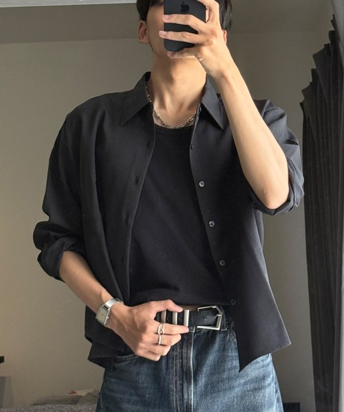EMMA CLOTHES(エマクローズ)の「hard twist compact long sleeve regular collar shirt/ハードツイストコンパクト長袖レギュラーカラーシャツ(速乾 UV イージーケア)《ほりさん』コラボ》(シャツ/ブラウス・メンズ・ピンク/サックスブルー/スミクロ/オフホワイト・M/S/L)」の2枚目の写真
