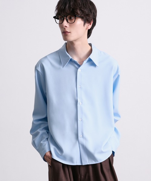 EMMA CLOTHES(エマクローズ)の「hard twist compact long sleeve regular collar shirt/ハードツイストコンパクト長袖レギュラーカラーシャツ(速乾 UV イージーケア)《ほりさん』コラボ》(シャツ/ブラウス・メンズ・ピンク/サックスブルー/スミクロ/オフホワイト・M/S/L)」の8枚目の写真