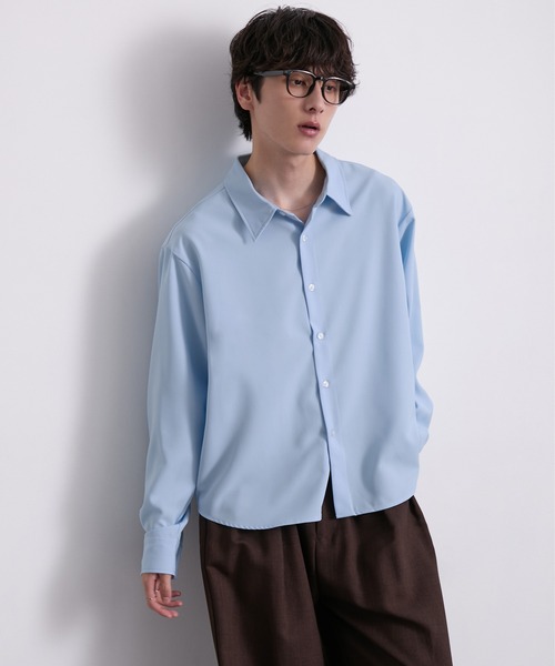 EMMA CLOTHES(エマクローズ)の「hard twist compact long sleeve regular collar shirt/ハードツイストコンパクト長袖レギュラーカラーシャツ(速乾 UV イージーケア)《ほりさん』コラボ》(シャツ/ブラウス・メンズ・ピンク/サックスブルー/スミクロ/オフホワイト・M/S/L)」の9枚目の写真