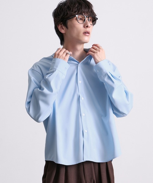 EMMA CLOTHES(エマクローズ)の「hard twist compact long sleeve regular collar shirt/ハードツイストコンパクト長袖レギュラーカラーシャツ(速乾 UV イージーケア)《ほりさん』コラボ》(シャツ/ブラウス・メンズ・ピンク/サックスブルー/スミクロ/オフホワイト・M/S/L)」の11枚目の写真
