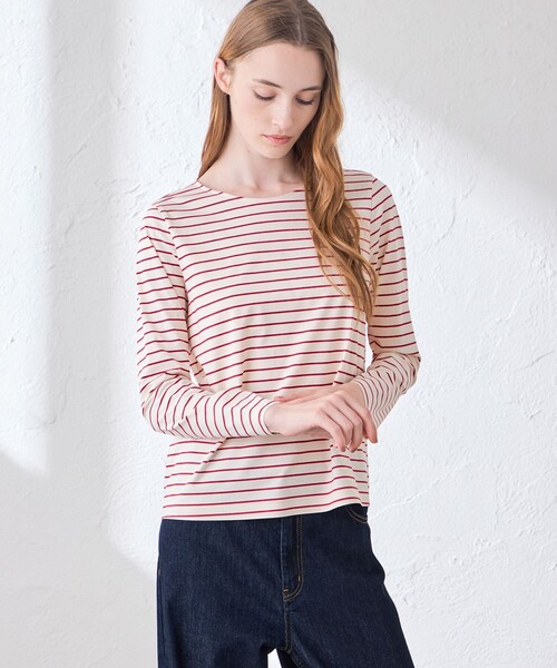 MACKINTOSH LONDON(マッキントッシュ ロンドン)の「【The Essential Collection】プレーティング天竺ボーダープルオーバー(Tシャツ/カットソー・レディース・レッド系その他4・40/38)」の1枚目の写真