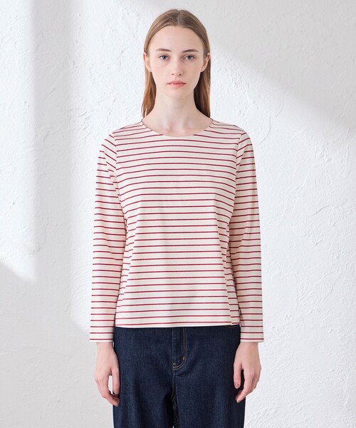 MACKINTOSH LONDON(マッキントッシュ ロンドン)の「【The Essential Collection】プレーティング天竺ボーダープルオーバー(Tシャツ/カットソー・レディース・レッド系その他4・40/38)」の3枚目の写真