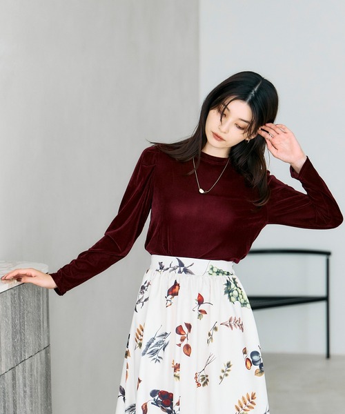 &. NOSTALGIA(アンドドットノスタルジア)の「シアーベロアカットソー(Tシャツ/カットソー・レディース・ネイビー/ボルドー・M)」の6枚目の写真
