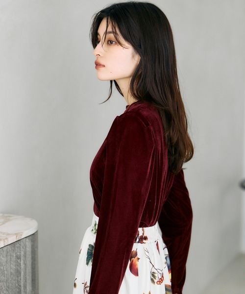 &. NOSTALGIA(アンドドットノスタルジア)の「シアーベロアカットソー(Tシャツ/カットソー・レディース・ネイビー/ボルドー・M)」の8枚目の写真