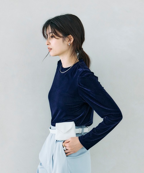 &. NOSTALGIA(アンドドットノスタルジア)の「シアーベロアカットソー(Tシャツ/カットソー・レディース・ネイビー/ボルドー・M)」の15枚目の写真