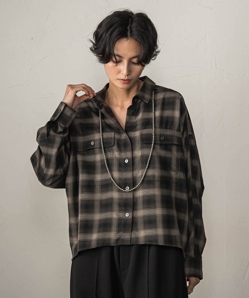 MAYSON GREY(メイソングレイ)の「オンブレチェックドルマンシャツ(シャツ/ブラウス・レディース・グリーン系その他/ダークベージュ・M)」の10枚目の写真