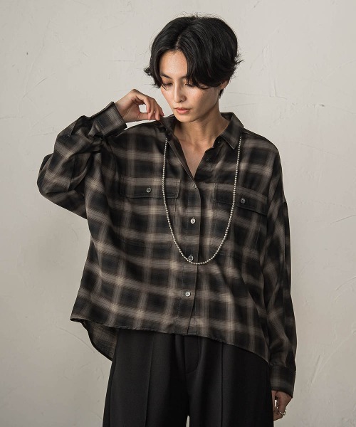 MAYSON GREY(メイソングレイ)の「オンブレチェックドルマンシャツ(シャツ/ブラウス・レディース・グリーン系その他/ダークベージュ・M)」の11枚目の写真