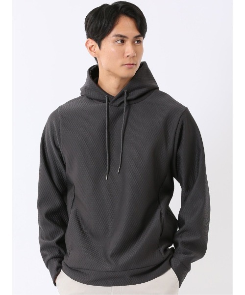 m.f.editorial（エムエフエディトリアル）の「プルオーバー パーカー メンズ 長袖 ストレッチ ハニカム ジャガード プルパーカー フーディー（パーカー・メンズ・ボルドー/グレー系その他2/ライトグレー/ネイビー・LARGE/MEDIUM/X-LARGE）」の3枚目の写真