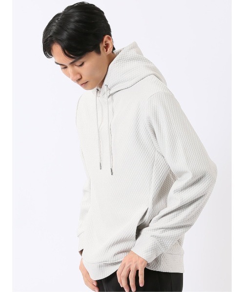 m.f.editorial（エムエフエディトリアル）の「プルオーバー パーカー メンズ 長袖 ストレッチ ハニカム ジャガード プルパーカー フーディー（パーカー・メンズ・ボルドー/グレー系その他2/ライトグレー/ネイビー・LARGE/MEDIUM/X-LARGE）」の6枚目の写真