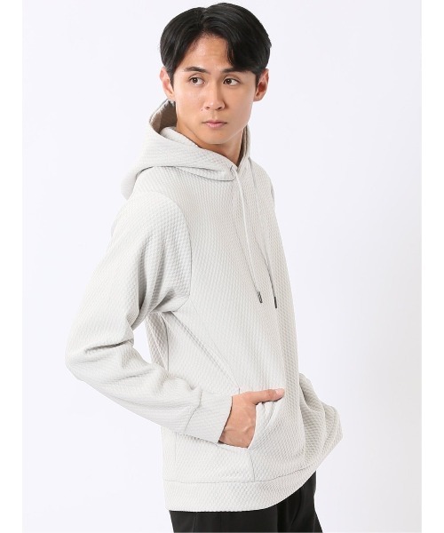 m.f.editorial（エムエフエディトリアル）の「プルオーバー パーカー メンズ 長袖 ストレッチ ハニカム ジャガード プルパーカー フーディー（パーカー・メンズ・ボルドー/グレー系その他2/ライトグレー/ネイビー・LARGE/MEDIUM/X-LARGE）」の8枚目の写真