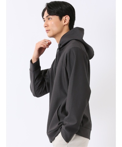 m.f.editorial（エムエフエディトリアル）の「プルオーバー パーカー メンズ 長袖 ストレッチ ハニカム ジャガード プルパーカー フーディー（パーカー・メンズ・ボルドー/グレー系その他2/ライトグレー/ネイビー・LARGE/MEDIUM/X-LARGE）」の17枚目の写真