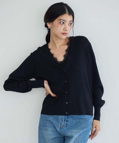 YECCA VECCA(イェッカヴェッカ)の「【マシンウォッシャブル】レースニットアンサンブル【2点SET】(カーディガン/ボレロ・レディース・ブラウン/アイボリー/ブラック・FREE)」の6枚目の写真