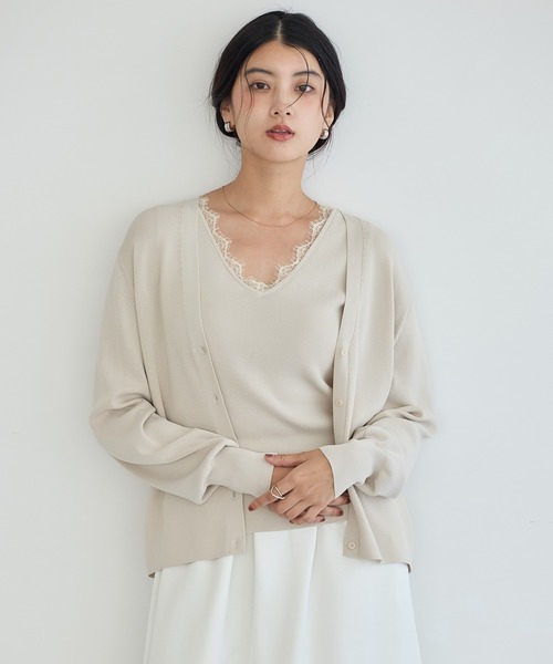 YECCA VECCA(イェッカヴェッカ)の「【マシンウォッシャブル】レースニットアンサンブル【2点SET】(カーディガン/ボレロ・レディース・ブラウン/アイボリー/ブラック・FREE)」の13枚目の写真