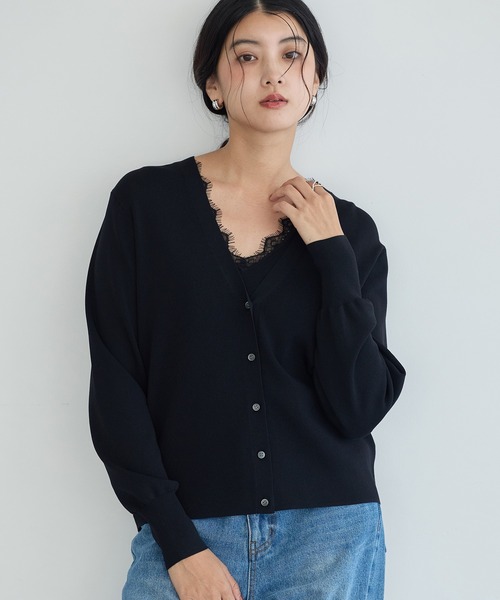 YECCA VECCA(イェッカヴェッカ)の「【マシンウォッシャブル】レースニットアンサンブル【2点SET】(カーディガン/ボレロ・レディース・ブラウン/アイボリー/ブラック・FREE)」の5枚目の写真