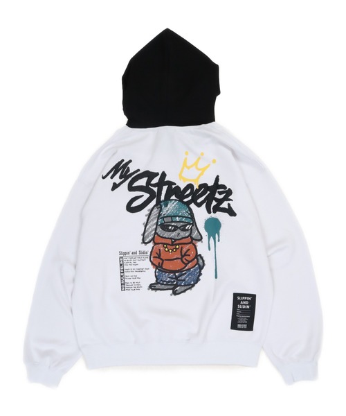 Ha-Li-C STORE(ハリックストア)の「ウサギ ラクガキロゴパーカー(パーカー・メンズ・ホワイト/ダークグリーン/ブラック・MEDIUM/LARGE/X-LARGE)」の2枚目の写真