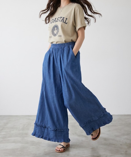 umune(ウムネ)の「裾のフリルデザインが大人可愛い♪イージーパンツ(その他パンツ・レディース・ライトインディゴブルー/インディゴブルー・FREE)」の12枚目の写真