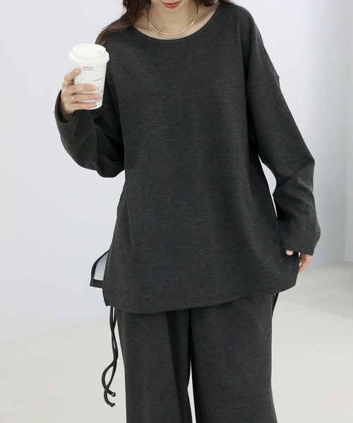Aletta vita(アレッタビータ)の「共布リボン付杢調微起毛2WAYプルオーバー(Tシャツ/カットソー・レディース・グレー/ブラック・M)」の2枚目の写真