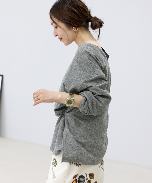 Aletta vita(アレッタビータ)の「共布リボン付杢調微起毛2WAYプルオーバー(Tシャツ/カットソー・レディース・グレー/ブラック・M)」の4枚目の写真