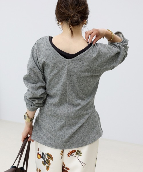 Aletta vita(アレッタビータ)の「共布リボン付杢調微起毛2WAYプルオーバー(Tシャツ/カットソー・レディース・グレー/ブラック・M)」の5枚目の写真
