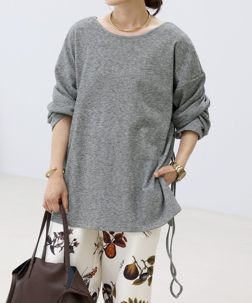 Aletta vita(アレッタビータ)の「共布リボン付杢調微起毛2WAYプルオーバー(Tシャツ/カットソー・レディース・グレー/ブラック・M)」の3枚目の写真