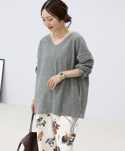 Aletta vita(アレッタビータ)の「共布リボン付杢調微起毛2WAYプルオーバー(Tシャツ/カットソー・レディース・グレー/ブラック・M)」の8枚目の写真