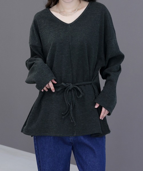Aletta vita(アレッタビータ)の「共布リボン付杢調微起毛2WAYプルオーバー(Tシャツ/カットソー・レディース・グレー/ブラック・M)」の19枚目の写真