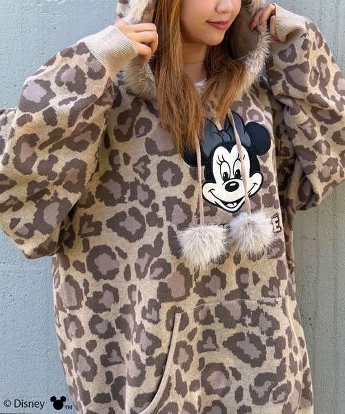 4GEEKS BY SPIRALGIRL(フォーギークスバイスパイラルガール)の「【Disney/ディズニー/ミニーマウス】レオパードニットフーディー(ニット/セーター・レディース・ベージュ/ピンク・FREE)」の13枚目の写真