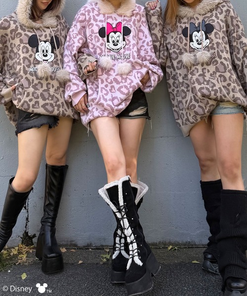 4GEEKS BY SPIRALGIRL(フォーギークスバイスパイラルガール)の「【Disney/ディズニー/ミニーマウス】レオパードニットフーディー(ニット/セーター・レディース・ベージュ/ピンク・FREE)」の15枚目の写真