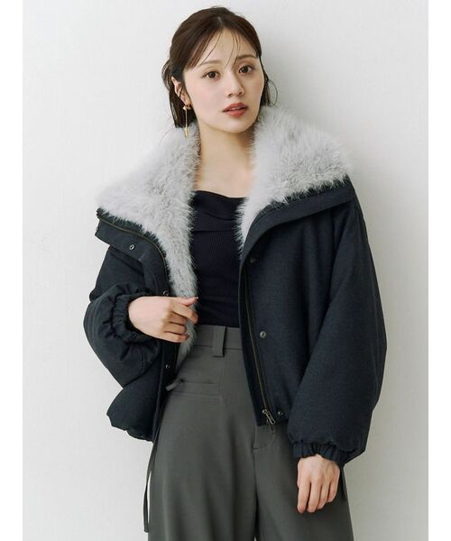 MERCURYDUO(マーキュリーデュオ)の「バルーンパテッドショートブルゾン(ブルゾン・レディース・オフホワイト/チャコールグレー・FREE)」の1枚目の写真