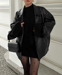 ビックシルエットダブルボタンフェイクレザージャケット