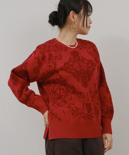 palm RICHE（ポームリシュ）の「膨れジャガードTOPS（ニット/セーター・レディース・アイボリー/レッド/チャコールグレー・M）」の3枚目の写真