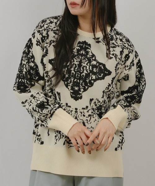 palm RICHE（ポームリシュ）の「膨れジャガードTOPS（ニット/セーター・レディース・アイボリー/レッド/チャコールグレー・M）」の15枚目の写真