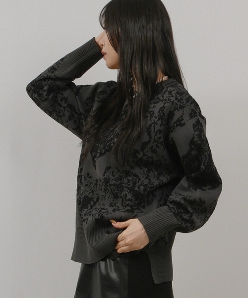 palm RICHE（ポームリシュ）の「膨れジャガードTOPS（ニット/セーター・レディース・アイボリー/レッド/チャコールグレー・M）」の6枚目の写真