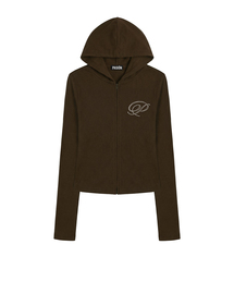 スリム クリスタルグラム ジップアップパーカー_ブラウン Slim Crystal Glam Hoodie Zip-Up_Brown