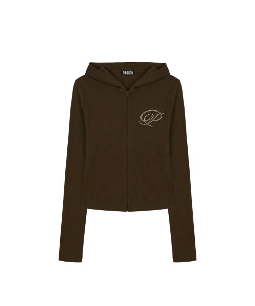 PASION(パシオン)の「スリム クリスタルグラム ジップアップパーカー_ブラウン Slim Crystal Glam Hoodie Zip-Up_Brown(パーカー・レディース・ブラウン・FREE)」の2枚目の写真