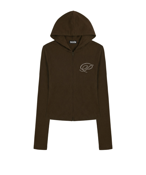 PASION(パシオン)の「スリム クリスタルグラム ジップアップパーカー_ブラウン Slim Crystal Glam Hoodie Zip-Up_Brown(パーカー・レディース・ブラウン・FREE)」の3枚目の写真