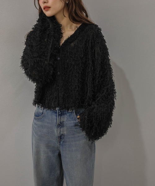 AMELY(エミリー)の「前後2WAY フェザーフリンジ トップス/カーディガン/Vネック(カーディガン/ボレロ・レディース・アイボリー/ブラウン/ブラック・フリー)」の3枚目の写真