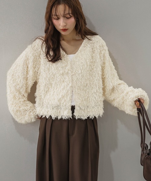 AMELY(エミリー)の「前後2WAY フェザーフリンジ トップス/カーディガン/Vネック(カーディガン/ボレロ・レディース・アイボリー/ブラウン/ブラック・フリー)」の9枚目の写真