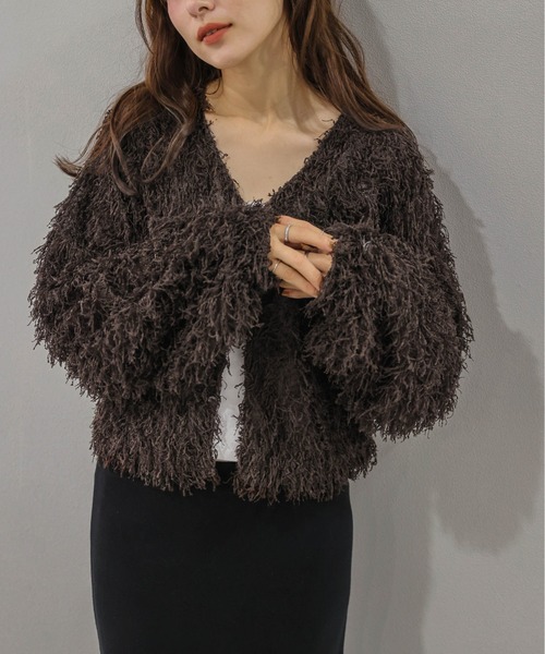 AMELY(エミリー)の「前後2WAY フェザーフリンジ トップス/カーディガン/Vネック(カーディガン/ボレロ・レディース・アイボリー/ブラウン/ブラック・フリー)」の20枚目の写真