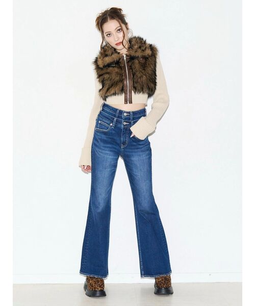 EVRIS（エヴリス）の「バックグラフィックフレアデニムパンツ（デニムパンツ・レディース・ブラック/インディゴブルー・SMALL/MEDIUM）」の6枚目の写真