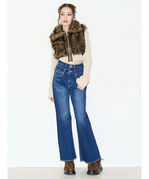 EVRIS（エヴリス）の「バックグラフィックフレアデニムパンツ（デニムパンツ・レディース・ブラック/インディゴブルー・SMALL/MEDIUM）」の7枚目の写真