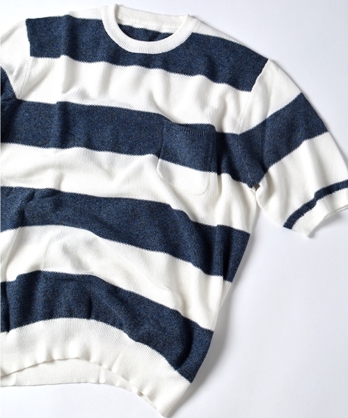SHIPS(シップス)の「SC: SHIPS(シップス) 12ゲージ ピケ ニットTシャツ2■(Tシャツ/カットソー・メンズ・グレー/ネイビー/ホワイト/ブルー系その他/ダークネイビー・LARGE/MEDIUM/SMALL)」の4枚目の写真