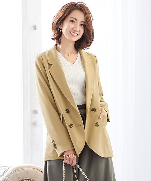 Pierrot（ピエロ）の「ダブルボタン テーラードジャケット（テーラードジャケット・レディース・ベージュ/イエロー系その他/キャメル/ピンク/ブラック・L/M）」の4枚目の写真